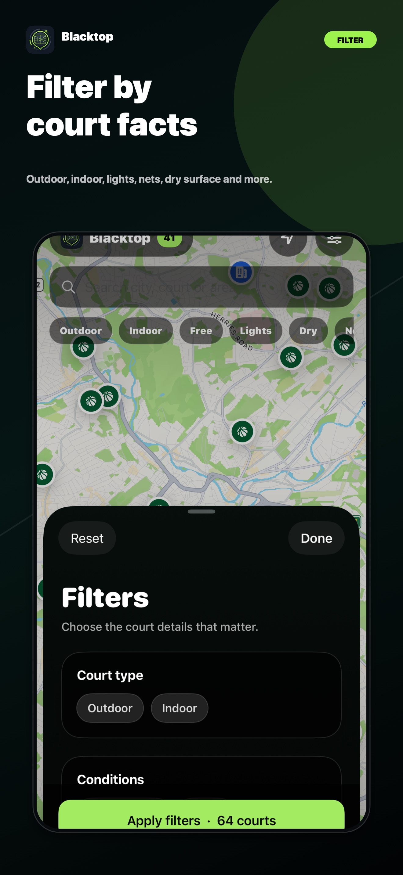Blacktop filter by court details screenshot